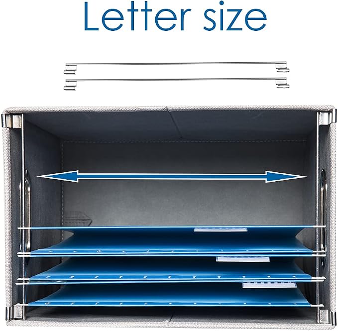 File Organizer Box - Set of 2 Collapsible Decorative Linen Filing Storage Hanging File Folders with Lids Office Cabinet Letter Size Light Grey (14x9.3x10.8 inch) - Image 5