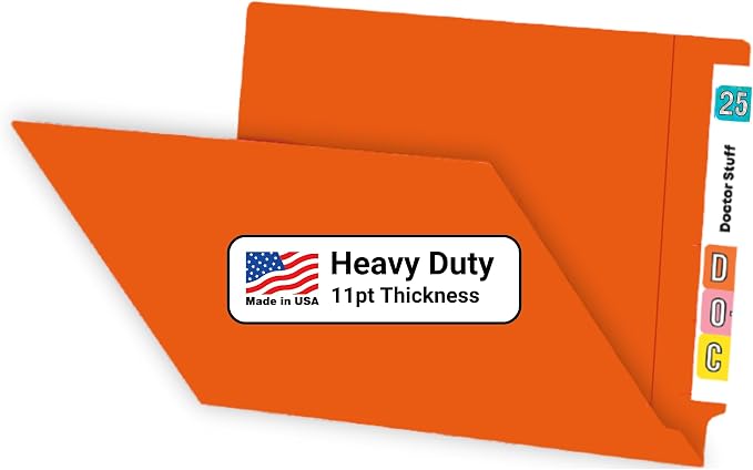 Orange File Folders, USA Made, Doctor Stuff, No Fasteners, Durable 11pt, Reinforced End Tab, Colored Office & Medical Charts and Patient Chart Folder, Box of 100 by DoctorStuff