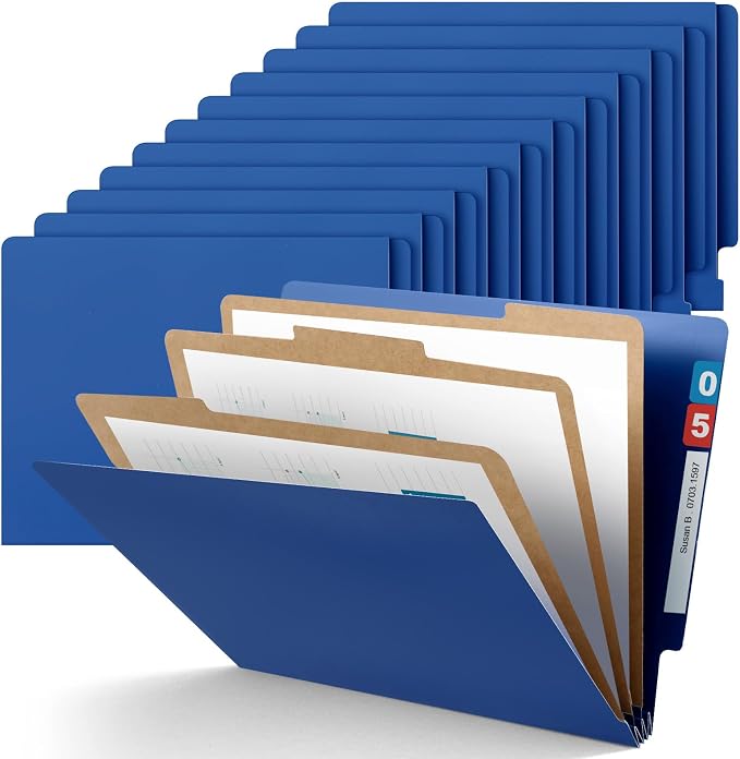 Skyygemm 24 Pack Classification Folders, Letter Size,3 Dividers,Dark Blue | Pressboard File Folders, 2 Prong Fasteners, 3" Expanding, Manila, End Tab, for Office School Legal Records Medical by Skyygemm