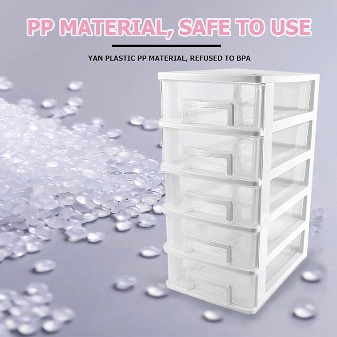 5 Tier Plastic Drawer Type Closet,Portable Storage Cabinet Sundries Storage Cosmetics Jewelry Storage Box for Home Office（White） - Image 5