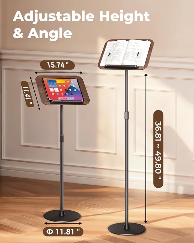 Adjustable Floor Book Stand & Book Holder for Reading, Laptop, and Tablet | Height Adjustable Standing Book Stand with Stable Base, Extendable Page Clips for Home, Office, Classroom - Image 4