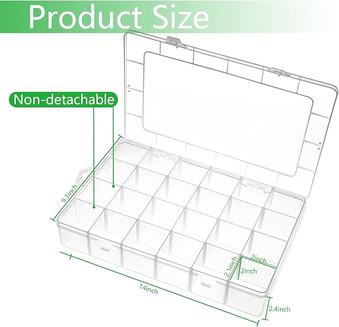Gbivbe Large 24 Grids Plastic Organizer Box Adjustable Dividers,Clear Storage Box for Jewelry, Art DIY Crafts, Washi Tapes, Beads and Small Parts - Image 2