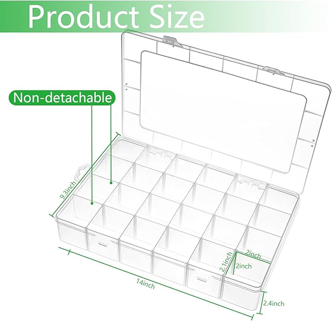 Gbivbe Large 24 Grids Plastic Organizer Box Adjustable Dividers,Clear Storage Box for Jewelry, Art DIY Crafts, Washi Tapes, Beads and Small Parts(2 Pack) - Image 3