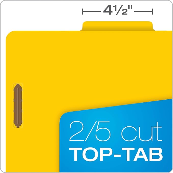 Pendaflex Classification Folders, Standard, 1 Divider, Embedded Fasteners, 2/5 Cut Tab, Yellow, Letter Size, 10/BX (23734) - Image 2