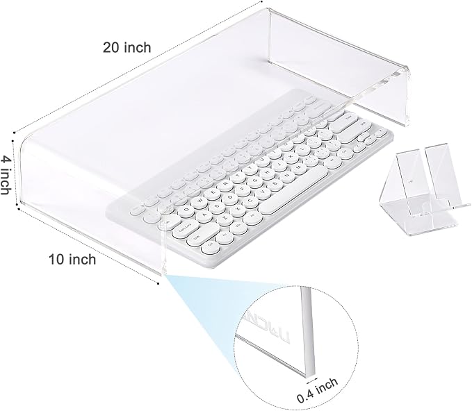 20"x10"x4" Acrylic Monitor Stand, Clear Laptop Riser with Bonus Phone Stand | Extra-Wide Clear Premium Acrylic Computer Stand, Monitor Riser & Ergonomic Desk Organizer Shelf for Office, Home, Printer, TV - Image 2