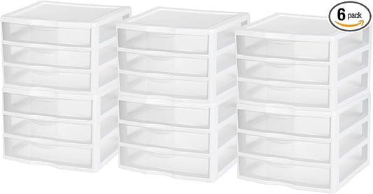 Sterilite Wide 3-Drawer Storage Unit for Bedroom and Dresser, 6-Pack | Organizing Plastic Storage Drawers and Containers for Home, Office, Desk, Clothes, Kitchen, and Pantry by Sterilite