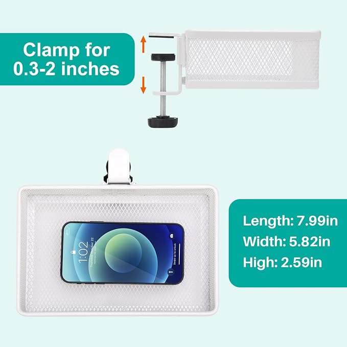 Under Desk Drawer, Clamp on Desk Organizer Under Table Hanging Desk Storage | 2 ways to clamp on: desk side or leg. Under desk organizer, clamp on desk drawer, basket hanging under table shelf, no-drill - Image 6