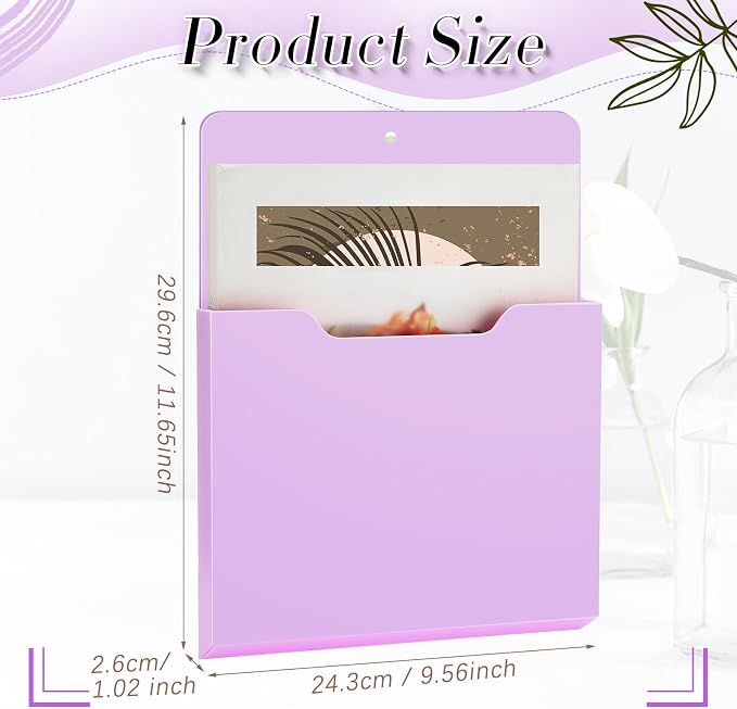Epakh 6 Pack Magnetic File Holder Back to School Supplies Magnetic Paper Organizer Wall Mounted Mail Magazine Storage Pockets for Refrigerator, Whiteboard, Office, Classroom(Purple) - Image 2