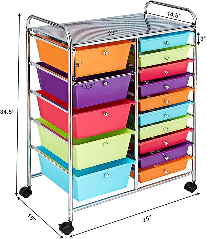 Moccha 15-Drawer Rolling Storage Cart - Under Desk Storage Drawers with wheels for Craft Art Supply Paper Salon, Scrapbook Paper Tools, Mobile Utility Cart for Classroom (15 Drawers, Multicolor) - Image 3