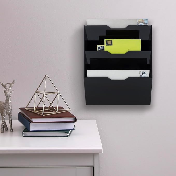 MyGift Wall Mounted 3 Tier Black Acrylic Letter Rack Mail Organizer, Office and Entryway Bills Postcards Brochure Holder Vertical Storage Rack - Image 4