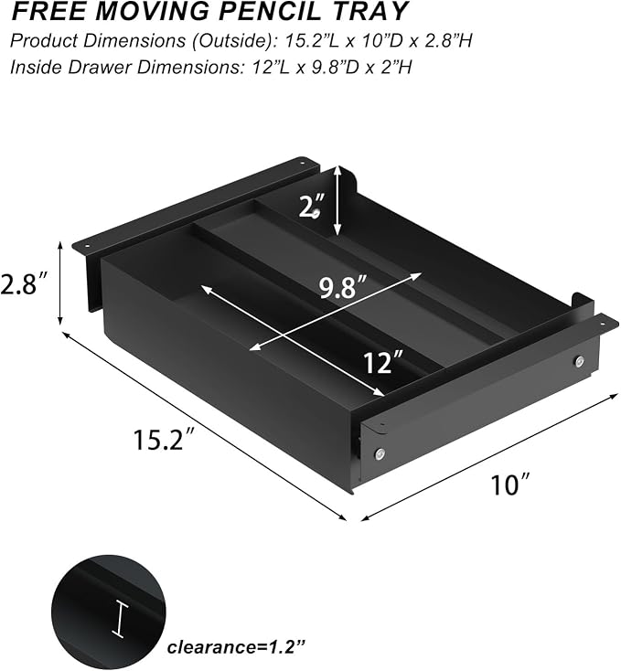 Under Desk Drawer(15.2''x10''x2.8'') with Sliding Pencil Tray, Desk Mounted Sliding Pull-out Drawer for Home Office, Extra Storage Organizer for Sit Stand Workstation - Image 2