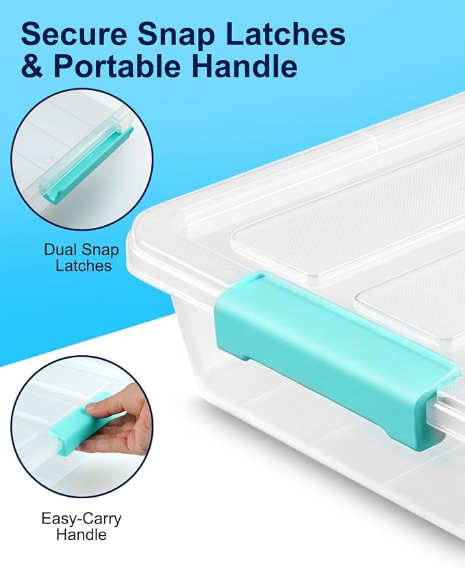 EOENVIVS 4 Pack Clear Storage Bins with Lids, A4 File Boxes, Green Latches | Craft storage bins sensory bins A4 paper US Letter paper classroom art supplies project organization - Image 5