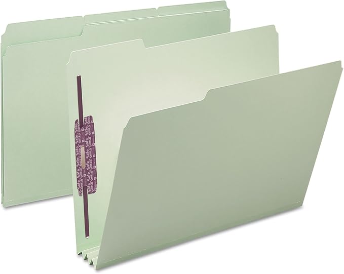 Smead Pressboard Fastener File Folder with SafeSHIELD Fasteners, 2 Fasteners, 1/3-Cut Tab, 3" Expansion, Letter Size, Gray/Green, 25 per Box (14944) - Image 3