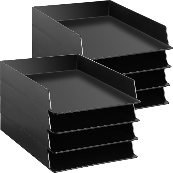 8 Pcs Stackable Paper Trays Rectangular Plastic Desk Holder Desktop Document File Organizer Storage Letter for Office Classroom (Black) by Wenqik
