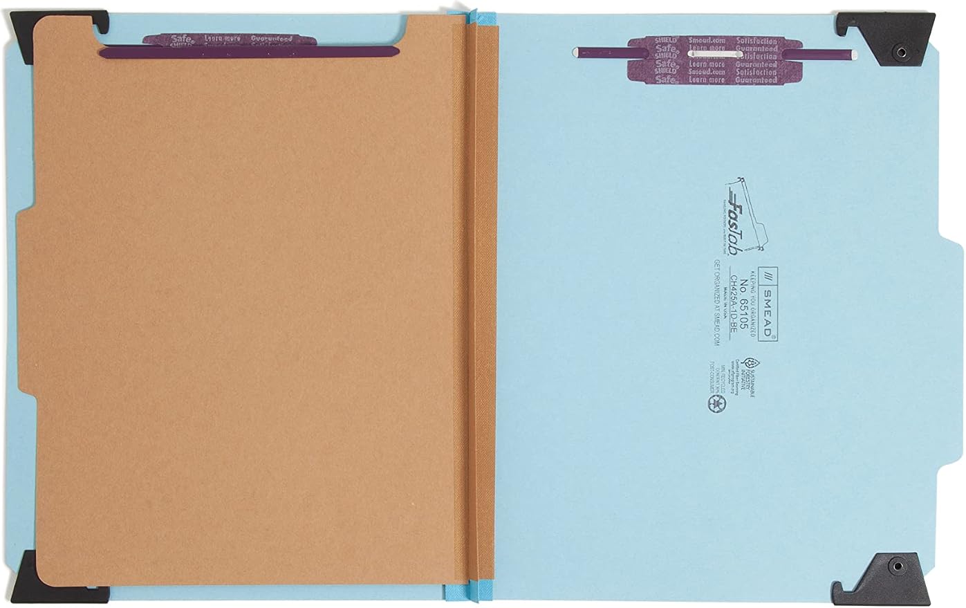Smead FasTab Hanging Pressboard Classification Folder with SafeSHIELD Fasteners, 1 Divider, 2/5-Cut Built-in Tab, Letter Size, Blue, 10 per Box (65105) - Image 2