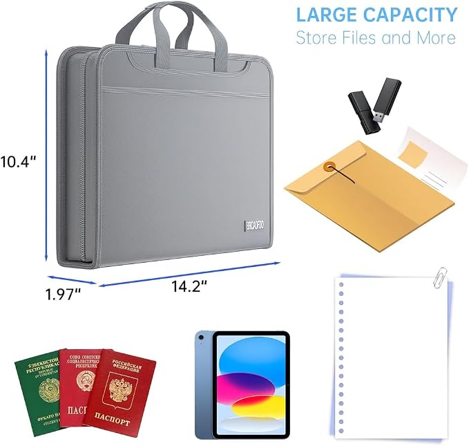 Fireproof Accordion File Organizer – Fireproof File Folder & Expanding Paperwork Organizer with Handle, Travel File Organizer for A4/Letter Documents, 13-Pocket (Grey) - Image 3