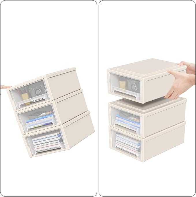 Asking 12 Quart Stacking Drawer, Plastic Storage Drawer Unit, 3-Pack | Stackable Structure, Sturdy Plastic Frame, Space Saving Design, Suitable for Office, Bedroom & Closet Storage - Image 4