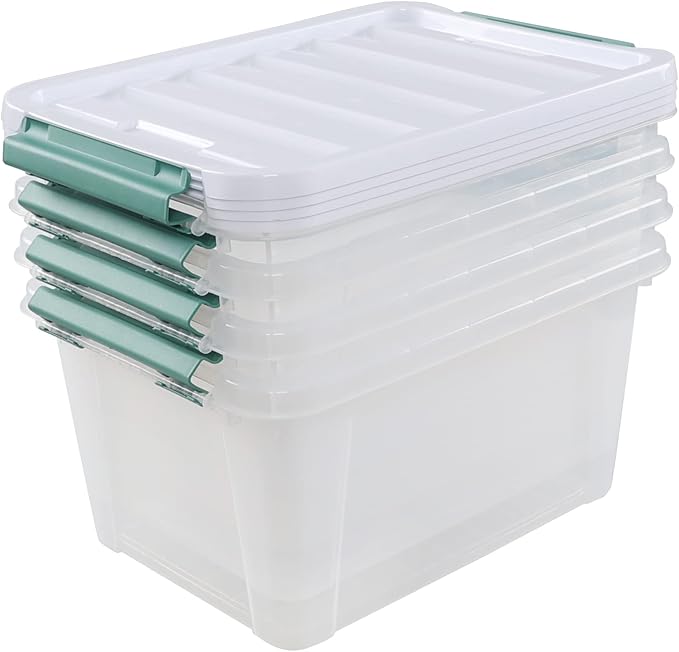 Latching Storage Bins with Lids, 20 Qt Stackable Box, 4-Pack | Clear Heavy-Duty Plastic Containers with Secure Snap Locks for Closet, Bathroom, Office Organizing - Image 7