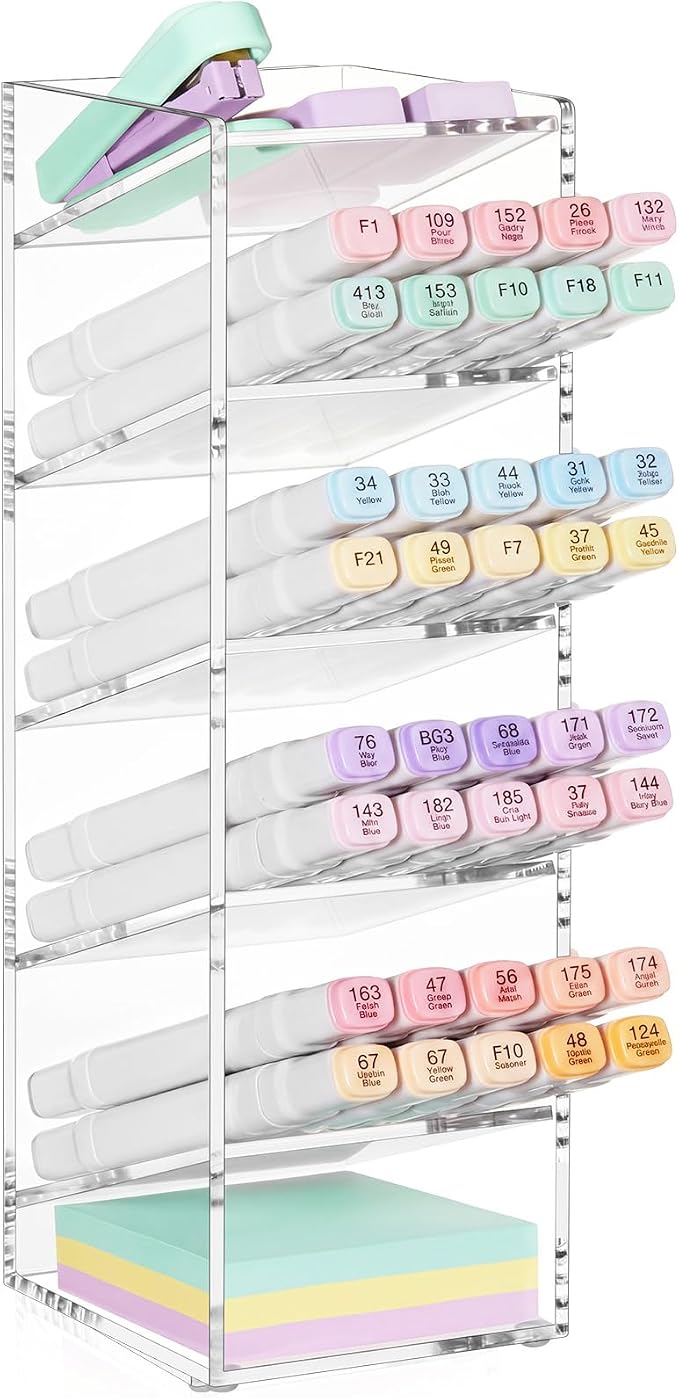 MotiMind Acrylic Pen Organizer Storage for 60 Markers Vertical Marker Organizer Acrylic Pen Display Holder for Office Desk Desktop Stationery Pencil Storage, Clear, 3.4 x 4 x 13 Inch by MotiMind