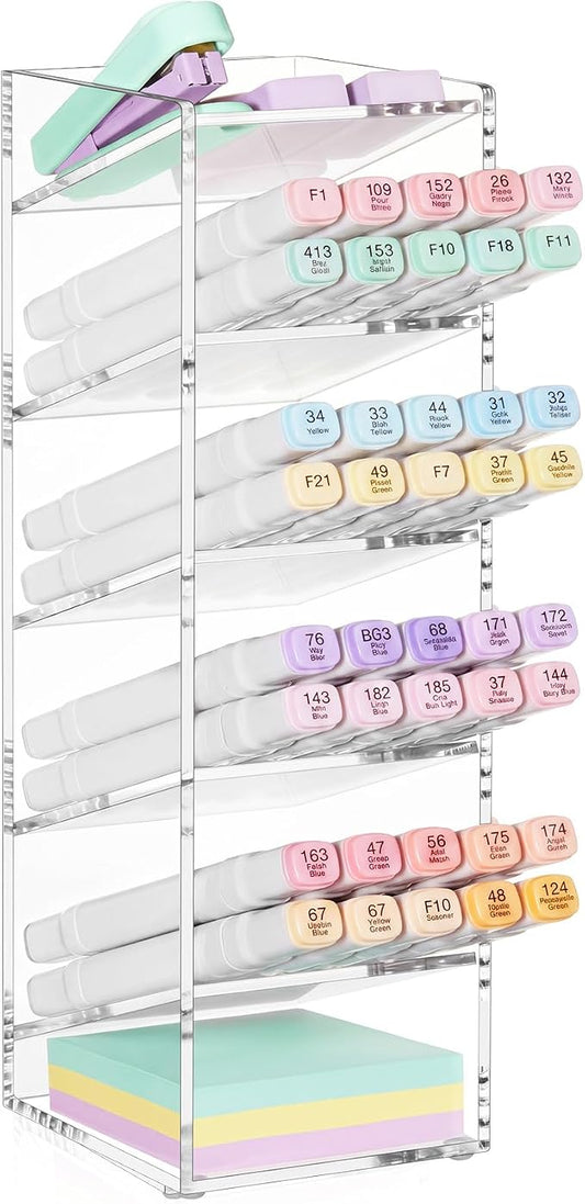MotiMind Acrylic Pen Organizer Storage for 60 Markers Vertical Marker Organizer Acrylic Pen Display Holder for Office Desk Desktop Stationery Pencil Storage, Clear, 3.4 x 4 x 13 Inch by MotiMind
