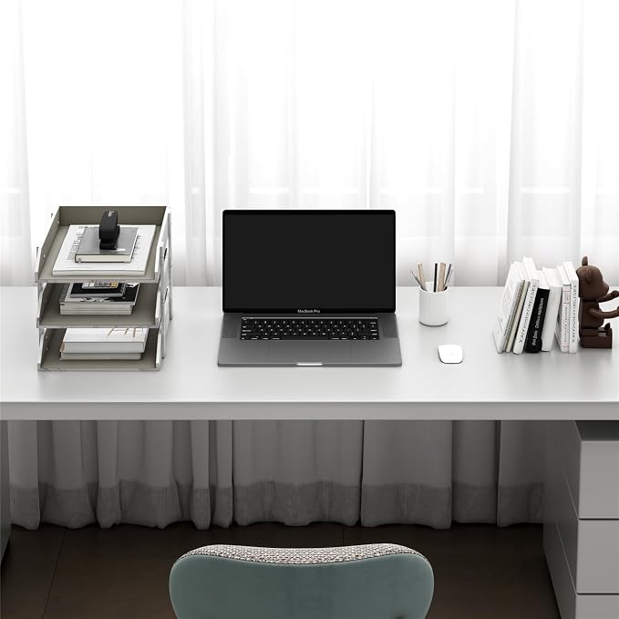 Leather Desk Organizer, Thipoten 3-Tier Stackable Letter Tray Holder for Office Supplies, Paper, File, Magazine, Perfect Office Organization for Desktop (White-3Tiers) - Image 2