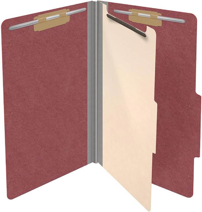 Top Tab Pressboard Classification Folders, Legal Size, 1 Divider, 2" Expansion, Deep Red (Box of 10) - Image 4