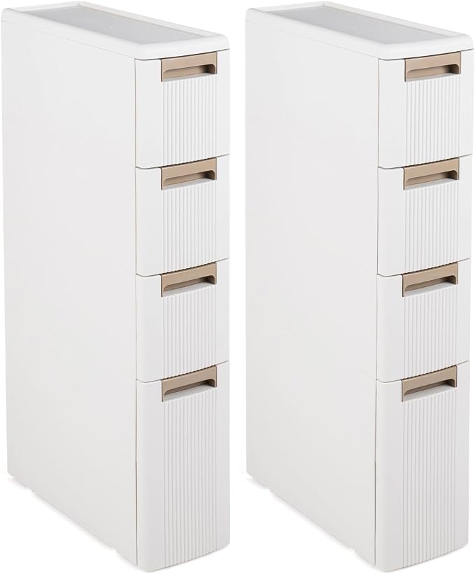 Giantex Set of 2 4-Tier Narrow Storage Cabinet, Slim Rolling Cart with 4 Drawers & 3 Removable Dividers, Plastic Storage Organizer with Wheels for Small Spaces Bathroom Kitchen by Giantex