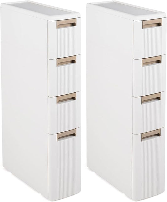 Giantex Set of 2 4-Tier Narrow Storage Cabinet, Slim Rolling Cart with 4 Drawers & 3 Removable Dividers, Plastic Storage Organizer with Wheels for Small Spaces Bathroom Kitchen by Giantex