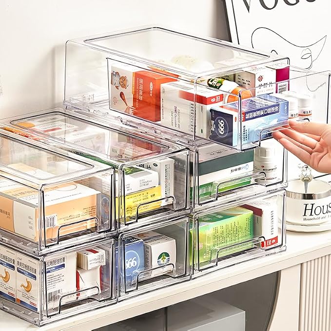 clear Drawer-Type Plastic Storage Box Bins Organizer，Family First Aid Kits Medicine cabinet Box Organizer,Closet ，Shelf，Ointments, Adhesive Bandages，Cosmetics,Office Items (clear, 6L) - Image 3