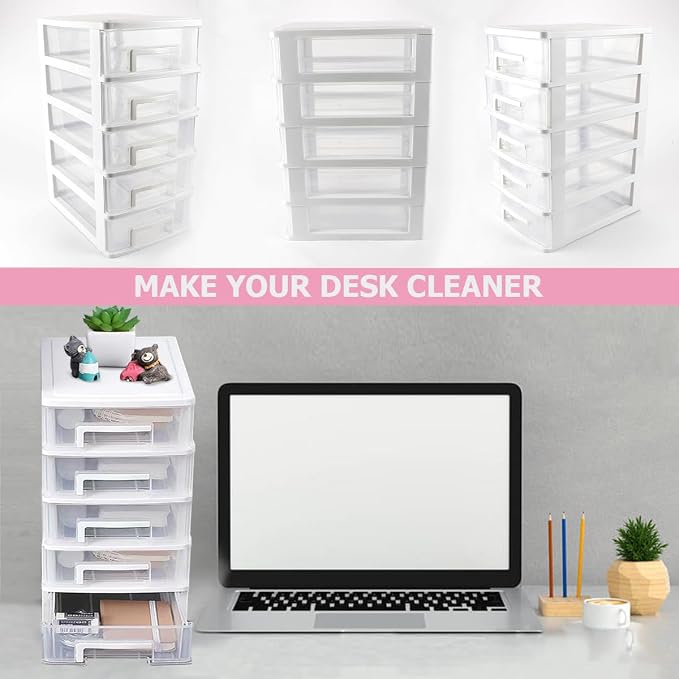5 Tier Plastic Drawer Type Closet,Portable Storage Cabinet Sundries Storage Cosmetics Jewelry Storage Box for Home Office（White） - Image 7