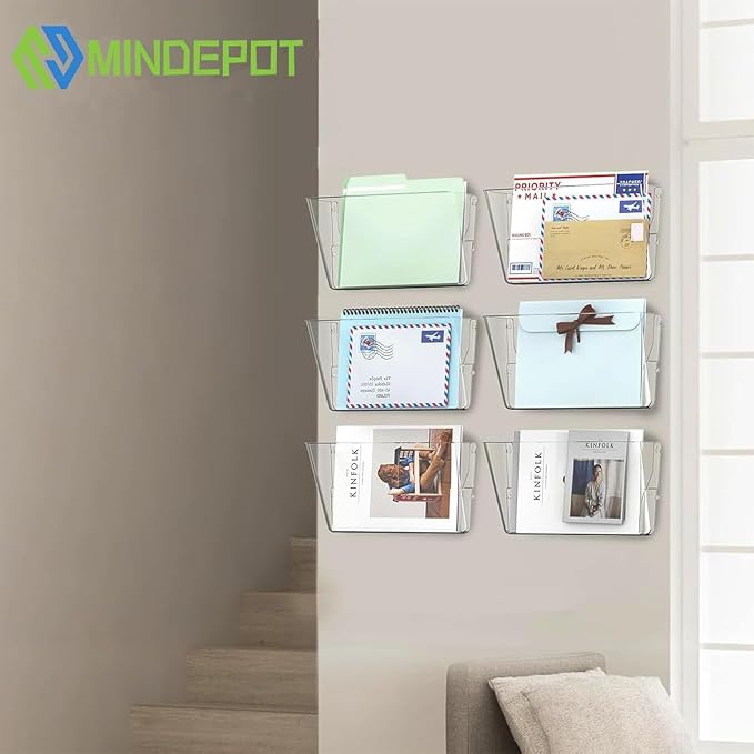 MINDEPOT 3 Pockets Acrylic Wall File Organizer Clear File Holder for Office - Image 6