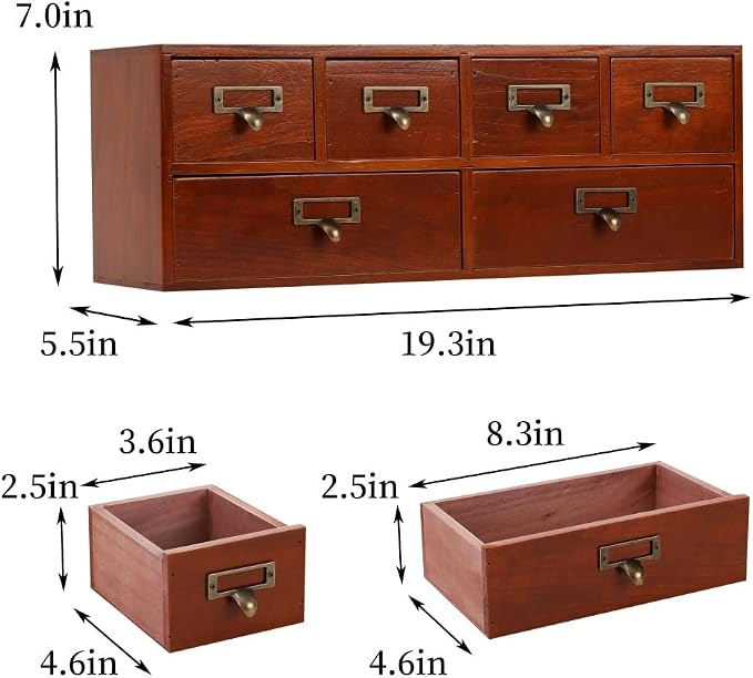 Apothecary Cabinet with Drawers, Apothecary Drawers, Brown 6 Wood Drawer | Vintage Wooden Storage Box Wood Desktop Organizer with Drawer, Library Card Catalog Cabinet - Image 3
