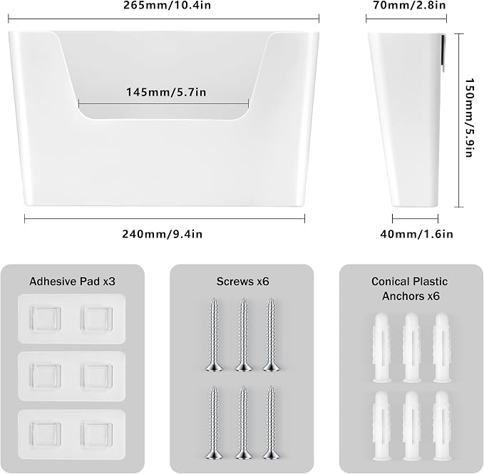 JOMOLA No Drilling File Holder 3 Pack Mail Organizer Wall Mount File Organizer Holder Office Wall Hanging Files Magazines Organizer Plastic Door Mount Wall Pocket with Adhesive Pad, White Color - Image 5