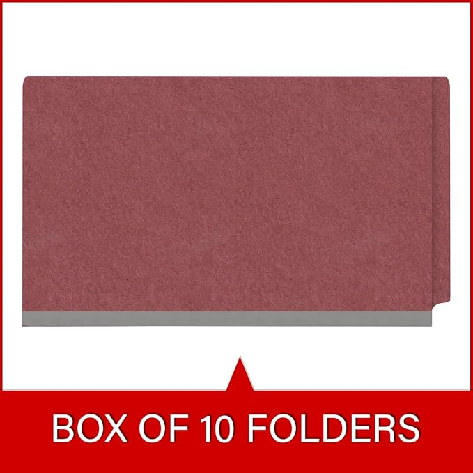 Ecom Folders Top Tab Pressboard Classification Folders | Legal Size 25 Pt Stock with 1 Divider | 2/5 Cut ROC Tab for Medical & Office Filing | 4 Filing Sections | Dark Red, Box of 10 - Image 6