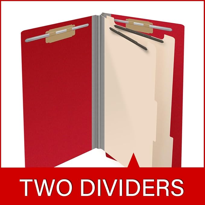 Ecom Folders End Tab Pressboard Classification Folders | Legal Size 25 Pt Stock with 2 Dividers and 2" Tyvek Expansion | Medical, Legal & Office Records Organizer | Deep Red, Box of 10 - Image 8