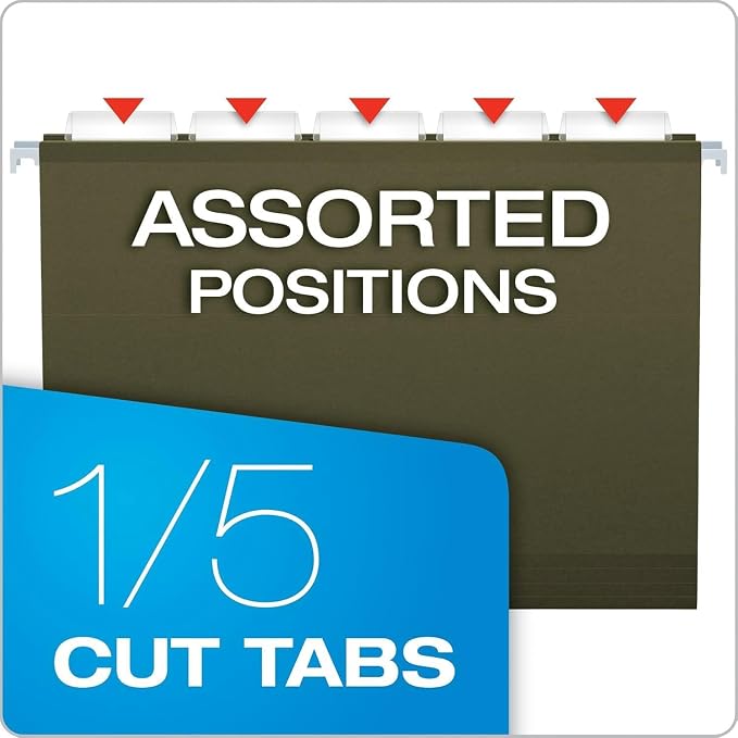 Pendaflex Hanging File Folders Letter Size - 100 Pack - 1/5 Cut Adjustable Tabs - Green Bulk File Folders with Tabs 8.5 X 11 Inches - Image 3