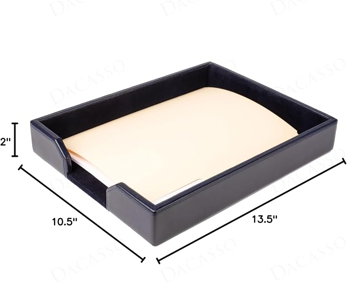 Dacasso Navy Blue Bonded Leather Luxury Letter Tray Holder & Paper Organizer for Desk - Executive Desk Decor & Office Organization Essential - Image 10