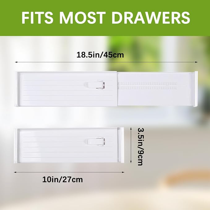 Set of 4 Adjustable Drawer Dividers, Plastic Drawer Dividers, DIY Drawer Organiser Set, Drawer Organiser for Socks, Kitchen, Office (4) - Image 2