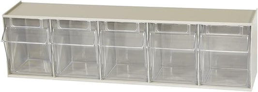 Akro-Mils TiltView Plastic Storage Cabinet with 5 Tilt Out Bins, Horizontal Plastic Parts Organizer, Teacher Toolbox, and Office Supply Organizer, 23-5/8" W x 6-1/2" H x 5-5/8" D, Stone by Akro-Mils