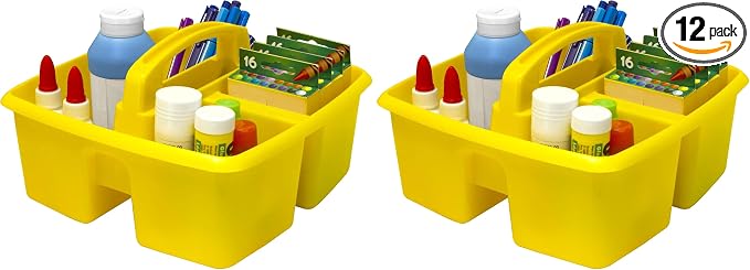 Storex 3-Compartment Small Caddy – Multipurpose Classroom Organizer with Handle, Yellow, 12-Pack (00950U06C) by Storex