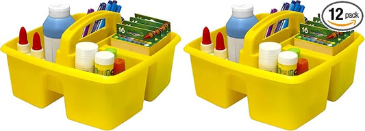 Storex 3-Compartment Small Caddy – Multipurpose Classroom Organizer with Handle, Yellow, 12-Pack (00950U06C) by Storex