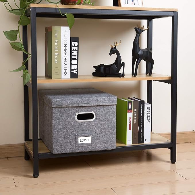 File Organizer Box - Set of 2 Collapsible Decorative Linen Filing Storage Hanging File Folders with Lids Office Cabinet Letter/Legal Size Grey (17x14x11.2 inch) - Image 3