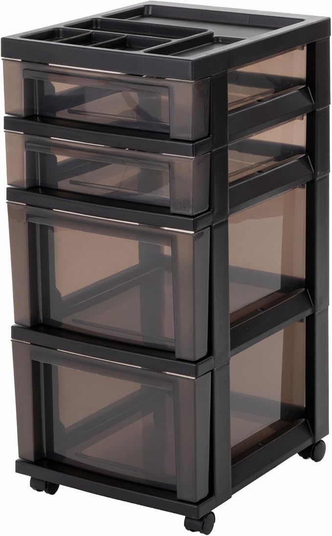 IRIS USA 4-Drawer Rolling Storage Cart with Wheels, Black/Gray by IRISUSA