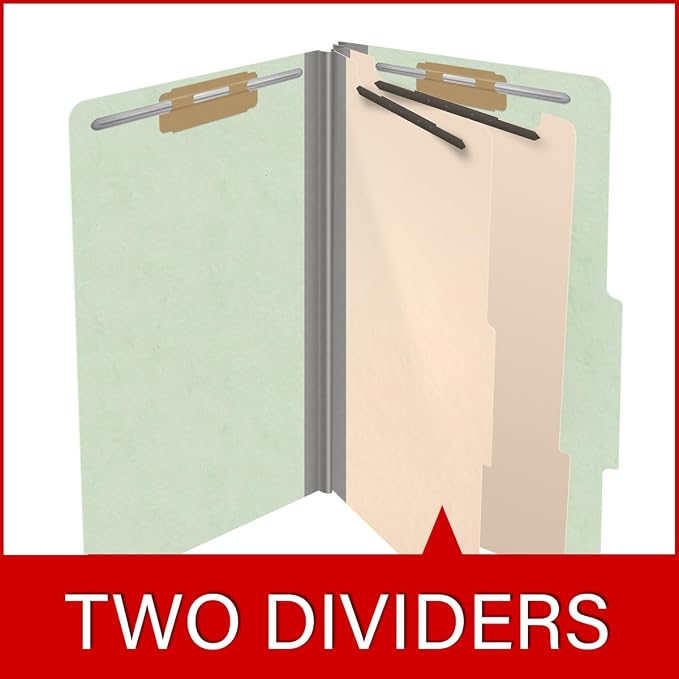 25 Pt. Pressboard Classification Folders, 2/5 Cut ROC Top Tab, Legal Size, 2 Dividers, Pale Green (Box of 10) - Image 8