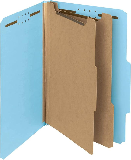 Smead 100% Recycled Pressboard Classification File Folder, 2 Dividers, 2" Expansion, Legal Size, Blue, 10 per Box (19021) by SMEAD