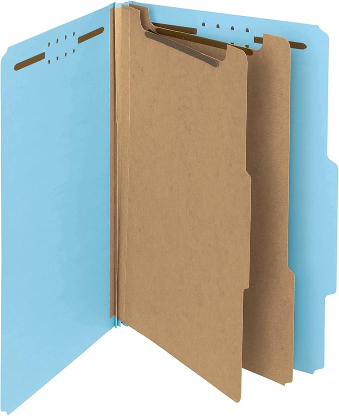 Smead 100% Recycled Pressboard Classification File Folder, 2 Dividers, 2" Expansion, Legal Size, Blue, 10 per Box (19021) - Image 2