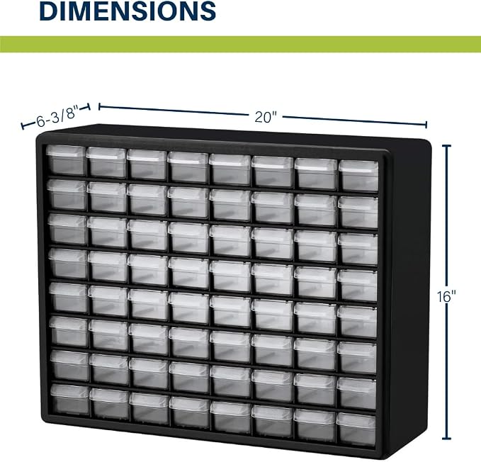 Akro-Mils 64-Drawer Plastic Storage Cabinet, 20-Inch W x 6-Inch D x 16-Inch H | Black | Model 10164 | Garage Organization - Image 3