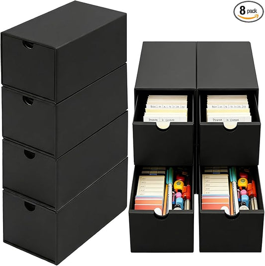 8Packs 3x5 Index Card Box,Index Card Organizer Box with Lid,Hold 8000 Cards,Black Recipe Holder for 3''x5'' Notecard Recipe Flashcard Card by aopule