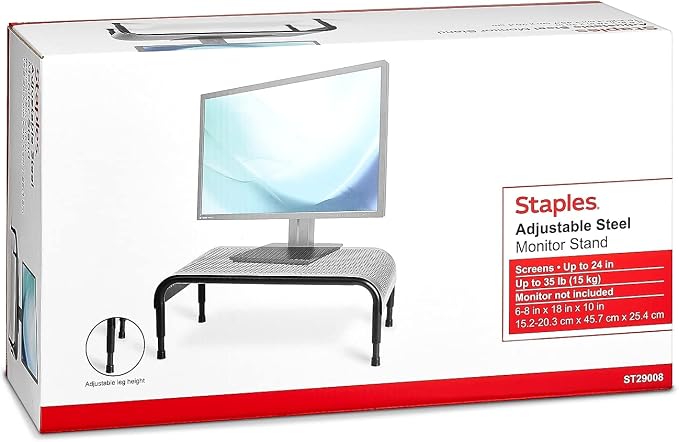 Staples Adjustable Monitor Stand, Black, Ergonomic Riser with Storage Space for Keyboard/Accessories, 2-Pack - Image 5