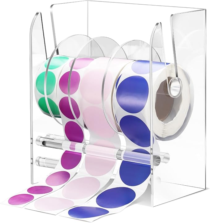 Qilery Adjustable Label Dispenser Acrylic Roll Sticker Dispenser Sticker Holder Organizer Label Stand for Holding Office Home Journal Business Use(4 Disks) by Qilery